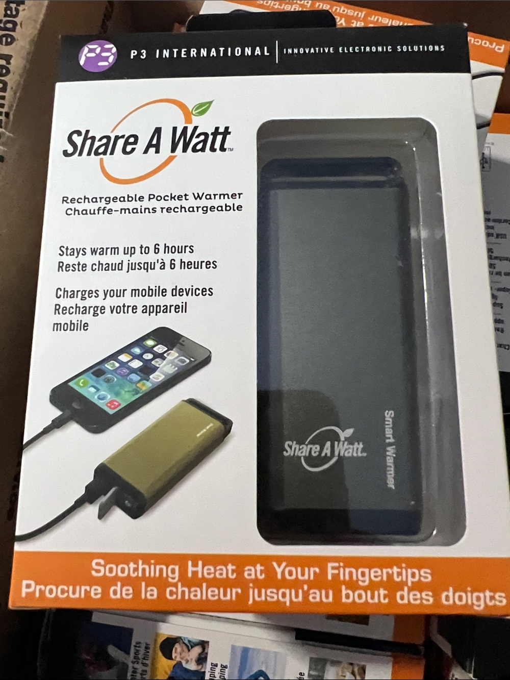 Rechargeable Pocket Warmer & Mobile Charger - Black